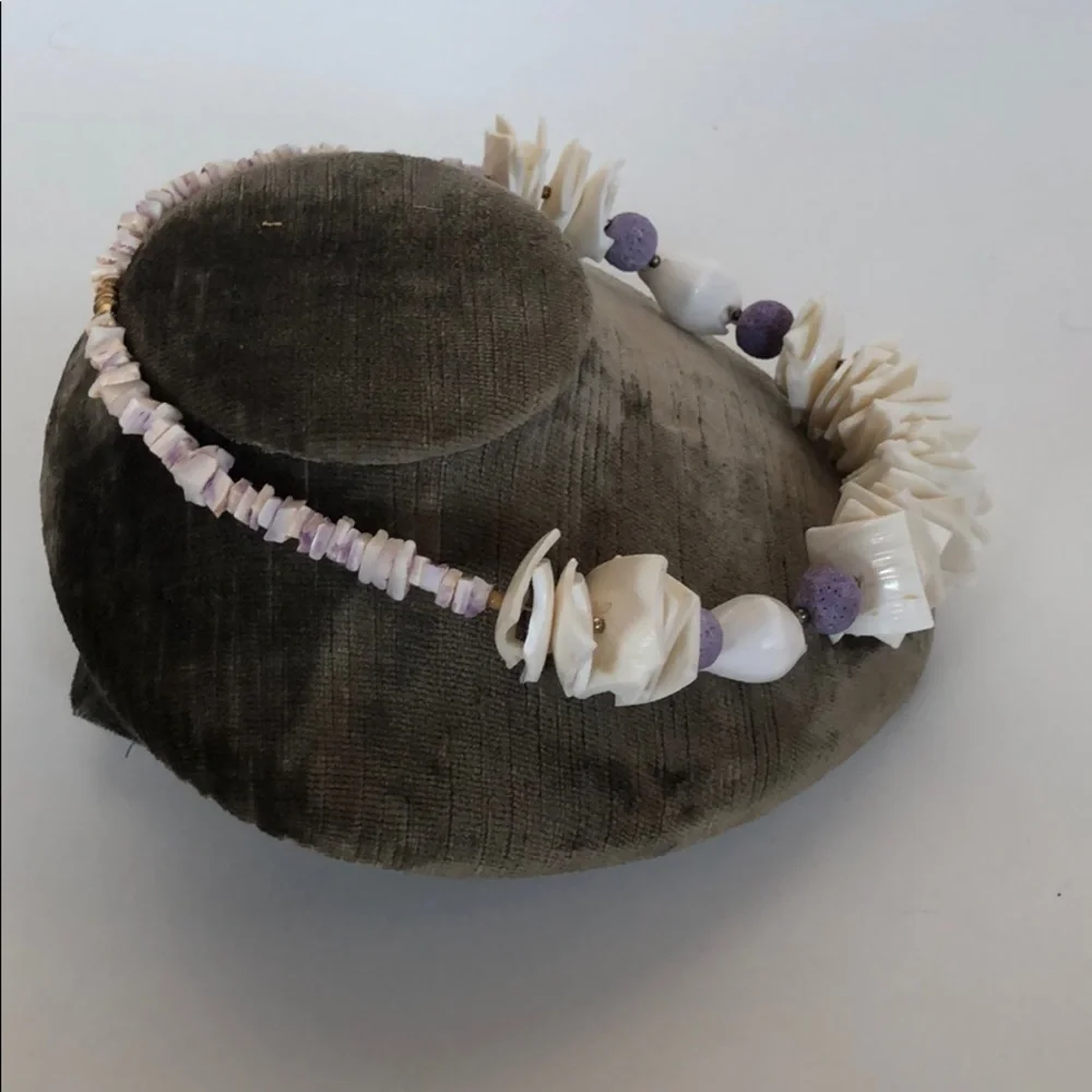 Hawaiian Cream and Purple Beaded Pula Necklace
